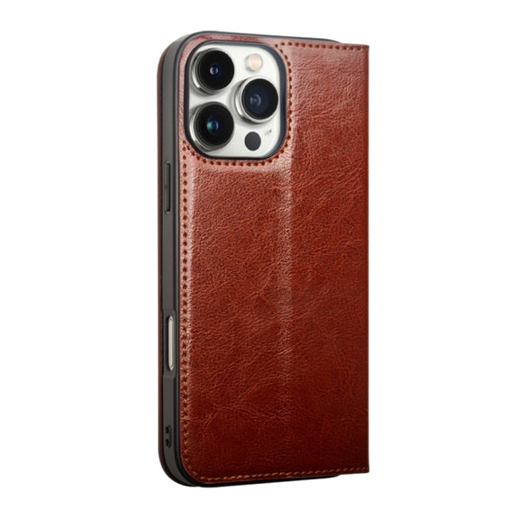 For iPhone 16 Pro Max QIALINO Classic Genuine Leather Phone Case(Brown)
