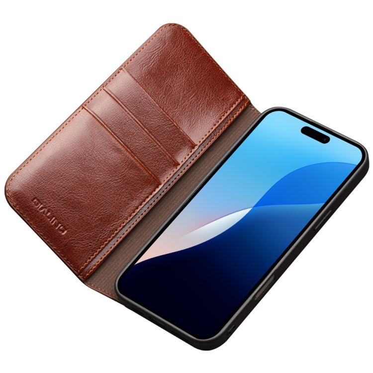 For iPhone 16 Pro Max QIALINO Classic Genuine Leather Phone Case(Brown) - free shipping - PMC Jewellery - Order now!