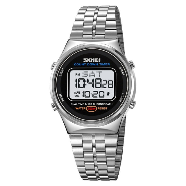 SKMEI 1882 Multifunctional Men 30M Water-resistant Luminous Stainless Steel Digital Wrist Watch(Silver White)