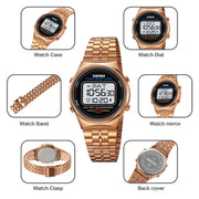 SKMEI 1882 Multifunctional Men 30M Water-resistant Luminous Stainless Steel Digital Wrist Watch(Silver Black)