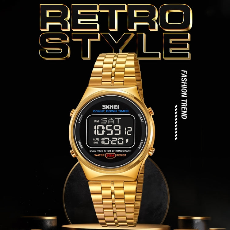 SKMEI 1882 Multifunctional Men 30M Waterproof Luminous Stainless Steel Digital Wrist Watch(Gold Black) - free shipping - PMC TechLife - Order now!