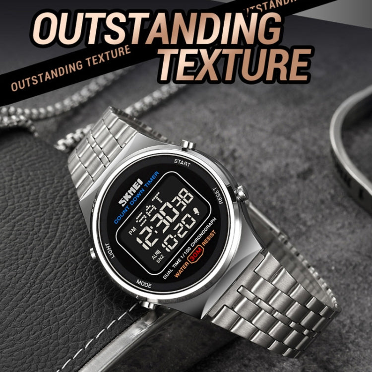 SKMEI 1882 Multifunctional Men 30M Water-resistant Luminous Stainless Steel Digital Wrist Watch(Gold White)
