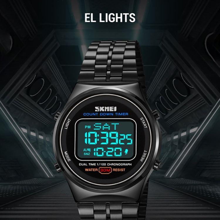 SKMEI 1882 Multifunctional Men 30M Water-resistant Luminous Stainless Steel Digital Wrist Watch(Silver Black)