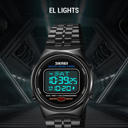 SKMEI 1882 Multifunctional Men 30M Waterproof Luminous Stainless Steel Digital Wrist Watch(Silver White) - free shipping - PMC Jewellery - Order now!