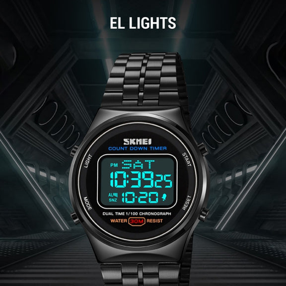 SKMEI 1882 Multifunctional Men 30M Water-resistant Luminous Stainless Steel Digital Wrist Watch(Rose Gold Black)