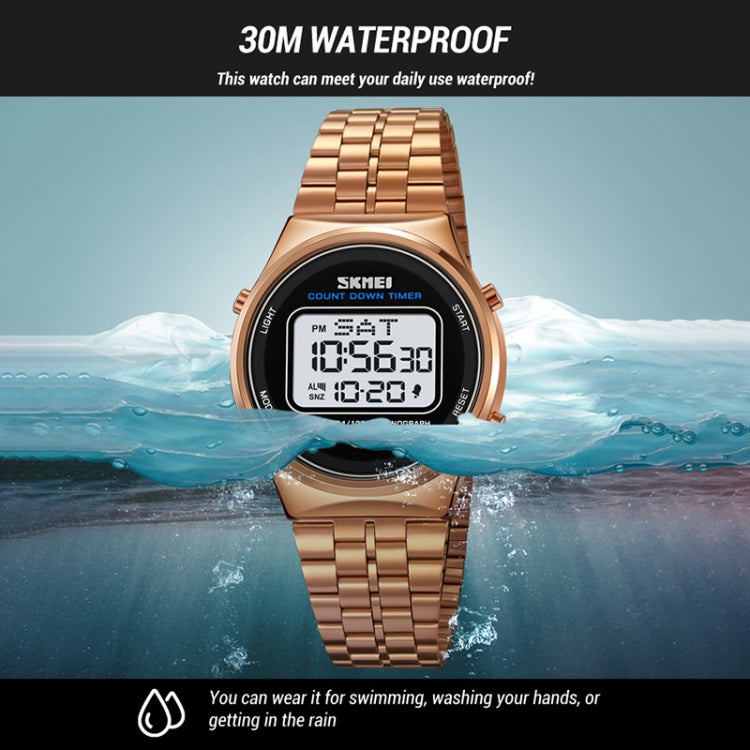 SKMEI 1882 Multifunctional Men 30M Water-resistant Luminous Stainless Steel Digital Wrist Watch(Silver Black)