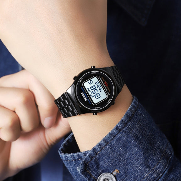 SKMEI 1882 Multifunctional Men 30M Water-resistant Luminous Stainless Steel Digital Wrist Watch(Silver Black)