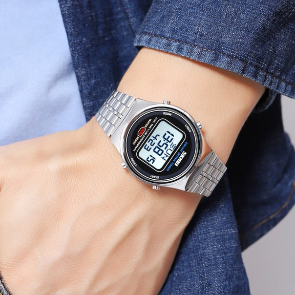 SKMEI 1882 Multifunctional Men 30M Water-resistant Luminous Stainless Steel Digital Wrist Watch(Silver Black)