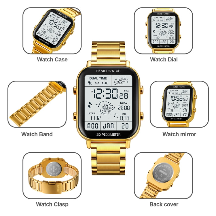 SKMEI 1888 Multifunctional Men 30M Water-resistant Sports Stainless Steel Digital Wrist Watch(Rose Gold)