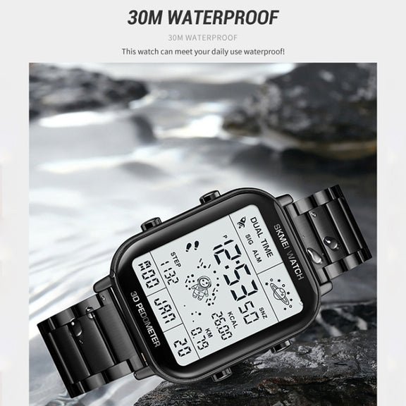 SKMEI 1888 Multifunctional Men 30M Water-resistant Sports Stainless Steel Digital Wrist Watch(Black)