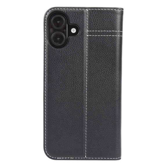 For iPhone 16 GEBEI Top-grain Horizontal Flip Leather Phone Case(Black)