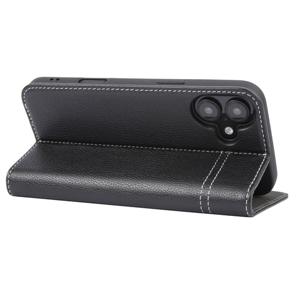 For iPhone 16 GEBEI Top-grain Horizontal Flip Leather Phone Case(Black)