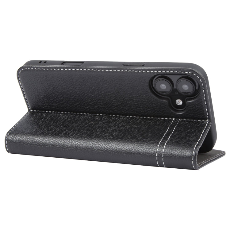 For iPhone 16 GEBEI Top-grain Horizontal Flip Leather Phone Case(Black)