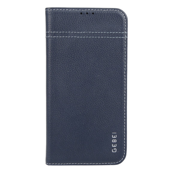 For iPhone 16 GEBEI Top-grain Horizontal Flip Leather Phone Case(Blue)