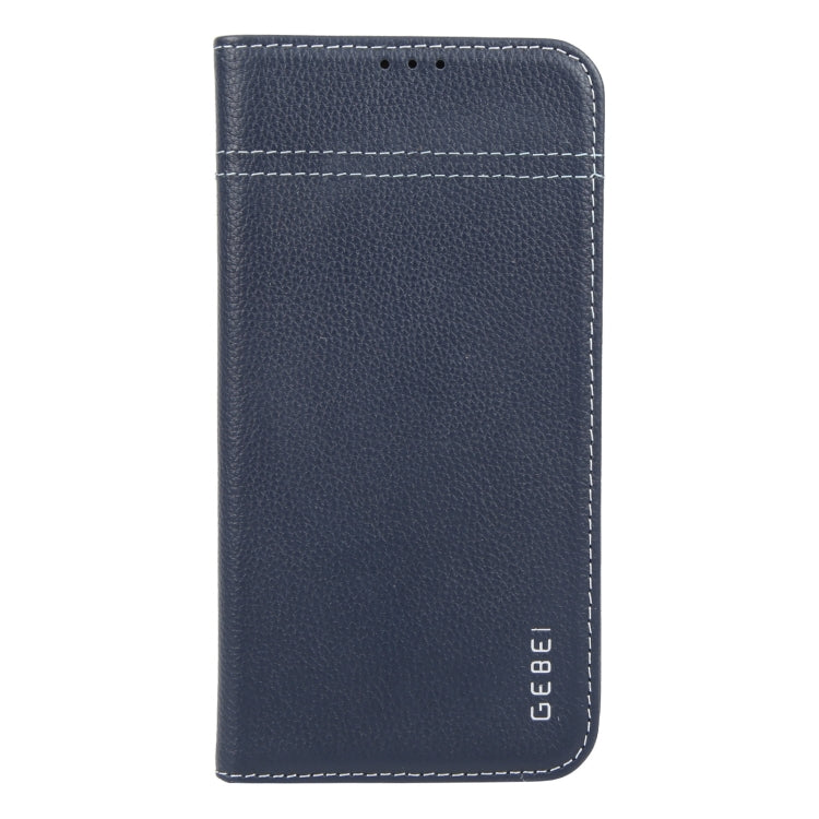 For iPhone 16 GEBEI Top-grain Horizontal Flip Leather Phone Case(Blue)