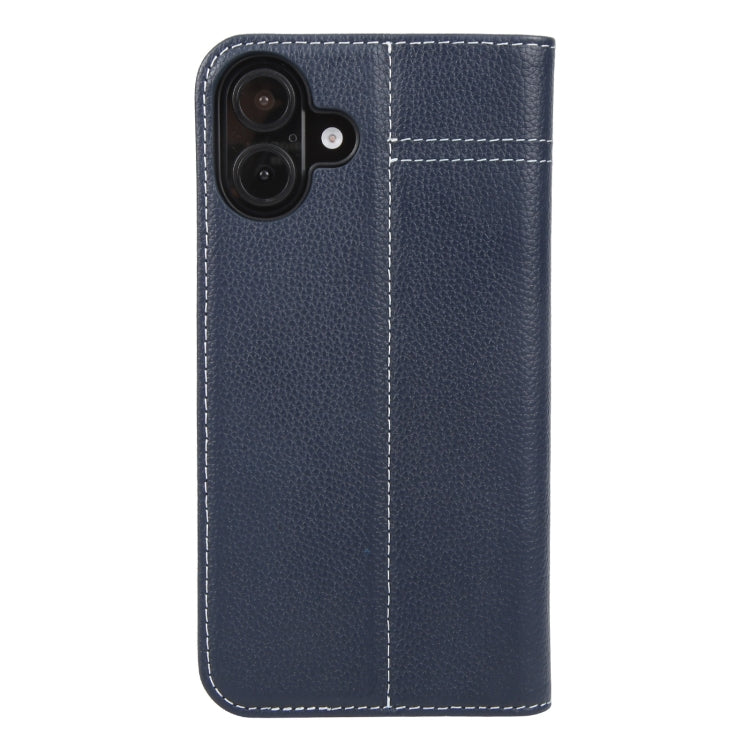 For iPhone 16 GEBEI Top-grain Horizontal Flip Leather Phone Case(Blue)
