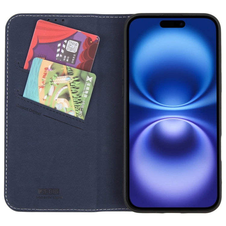 For iPhone 16 GEBEI Top-grain Horizontal Flip Leather Phone Case(Blue) - iPhone 16 Cases by GEBEI | Online Shopping South Africa | PMC Jewellery | Buy Now Pay Later Mobicred