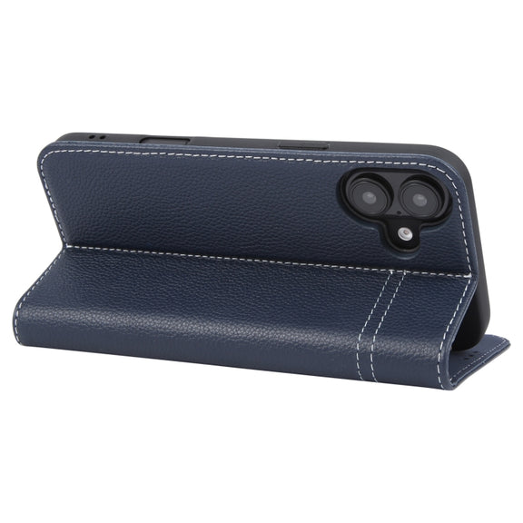 For iPhone 16 GEBEI Top-grain Horizontal Flip Leather Phone Case(Blue)
