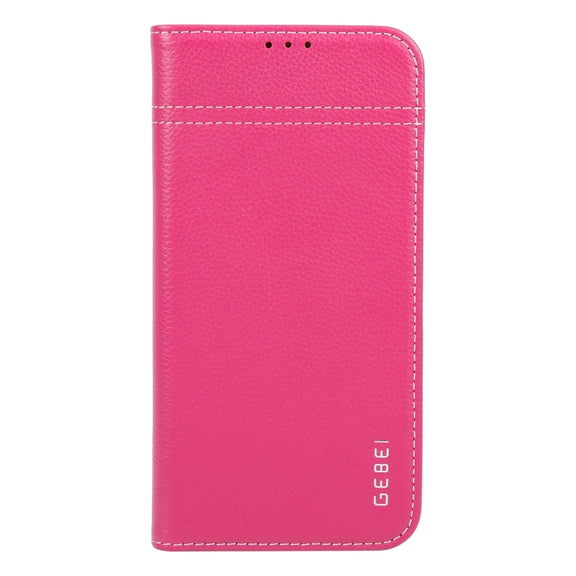 For iPhone 16 GEBEI Top-grain Horizontal Flip Leather Phone Case(Rose Red)