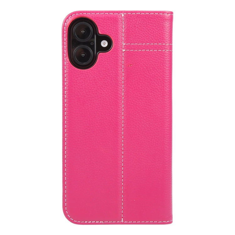 For iPhone 16 GEBEI Top-grain Horizontal Flip Leather Phone Case(Rose Red)