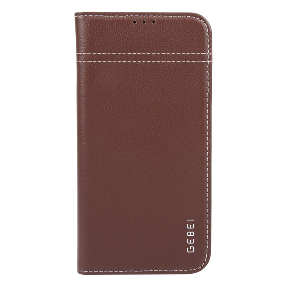 For iPhone 16 GEBEI Top-grain Horizontal Flip Leather Phone Case(Brown)