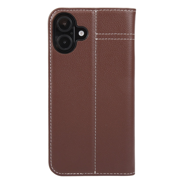 For iPhone 16 GEBEI Top-grain Horizontal Flip Leather Phone Case(Brown)