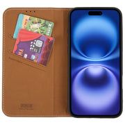 For iPhone 16 GEBEI Top-grain Horizontal Flip Leather Phone Case(Brown)
