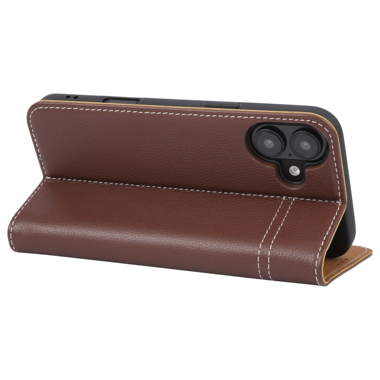 For iPhone 16 GEBEI Top-grain Horizontal Flip Leather Phone Case(Brown)