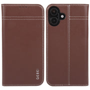 For iPhone 16 Plus GEBEI Top-grain Horizontal Flip Leather Phone Case(Brown)