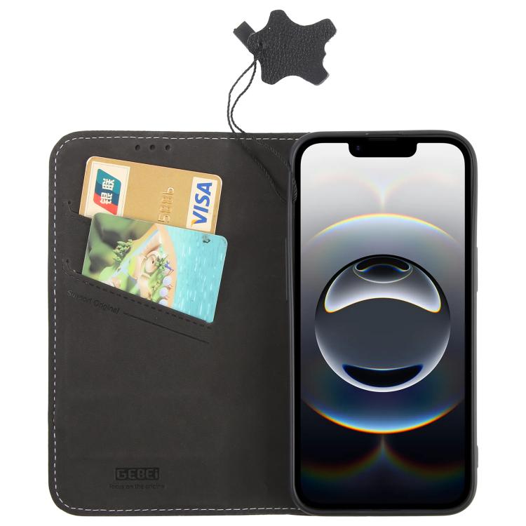 For iPhone 16e GEBEI Top-grain Horizontal Flip Leather Phone Case(Black) - free shipping - PMC Jewellery - Order now!