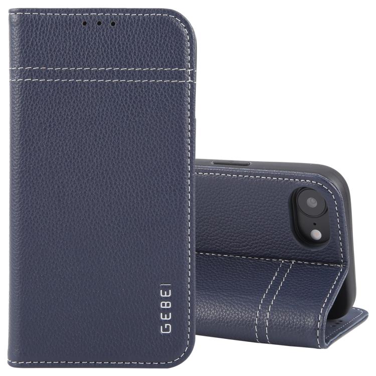 For iPhone 16e GEBEI Top-grain Horizontal Flip Leather Phone Case(Blue) - free shipping - PMC Jewellery - Order now!
