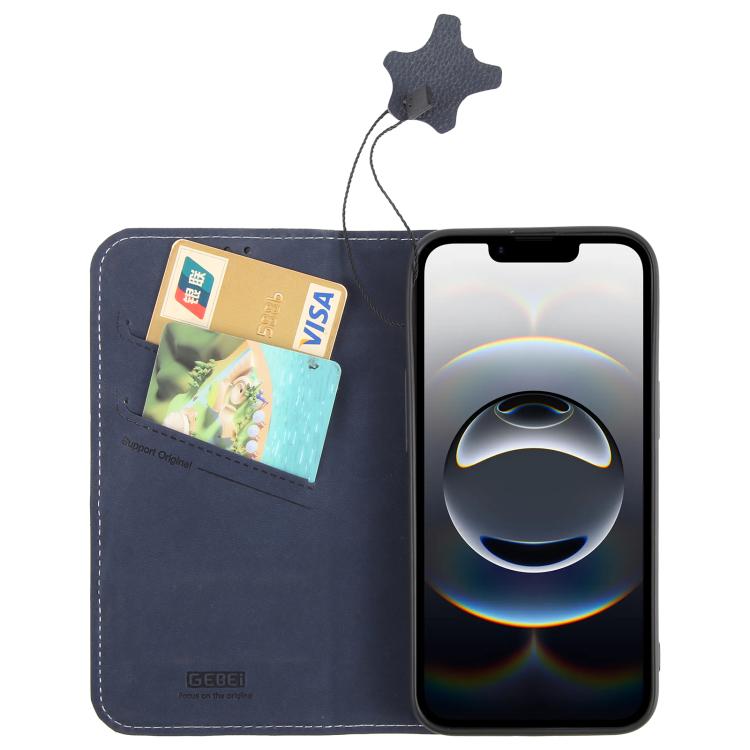For iPhone 16e GEBEI Top-grain Horizontal Flip Leather Phone Case(Blue) - free shipping - PMC Jewellery - Order now!