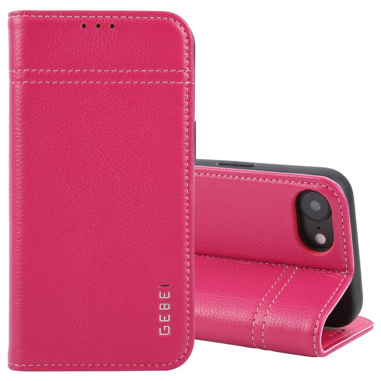 For iPhone 16e GEBEI Top-grain Horizontal Flip Leather Phone Case(Rose Red) - free shipping - PMc TechLife - Order now!