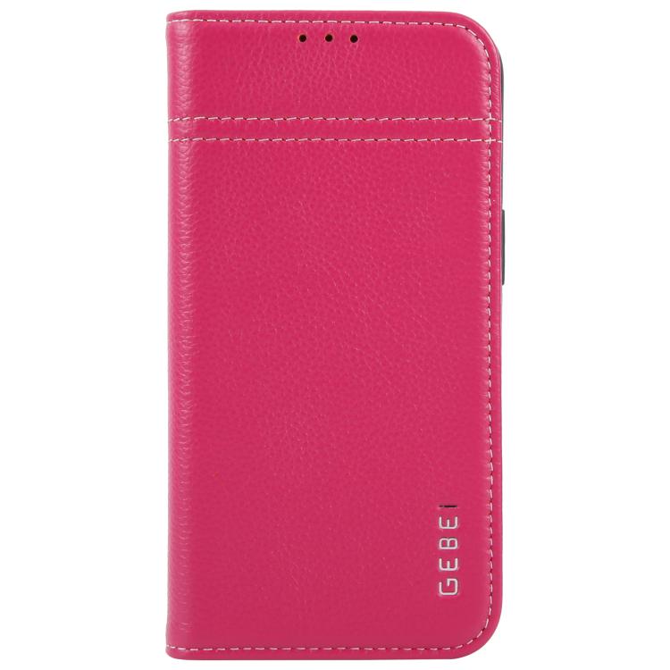 For iPhone 16e GEBEI Top-grain Horizontal Flip Leather Phone Case(Rose Red) - free shipping - PMc TechLife - Order now!
