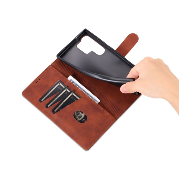 For Samsung Galaxy S24 Ultra 5G AZNS Skin Feel Calf Texture Flip Leather Phone Case(Brown)