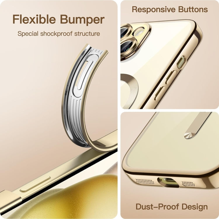 For iPhone 15 Magsafe Magnetic Transparent Electroplated TPU Phone Case(Gold) - iPhone 15 Cases by PMC TechLife | Online Shopping South Africa | PMC TechLife