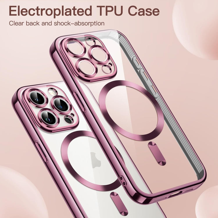 For iPhone 15 Pro Magsafe Magnetic Transparent Electroplated TPU Phone Case(Pink) - iPhone 15 Pro Cases by PMC TechLife | Online Shopping South Africa | PMC TechLife