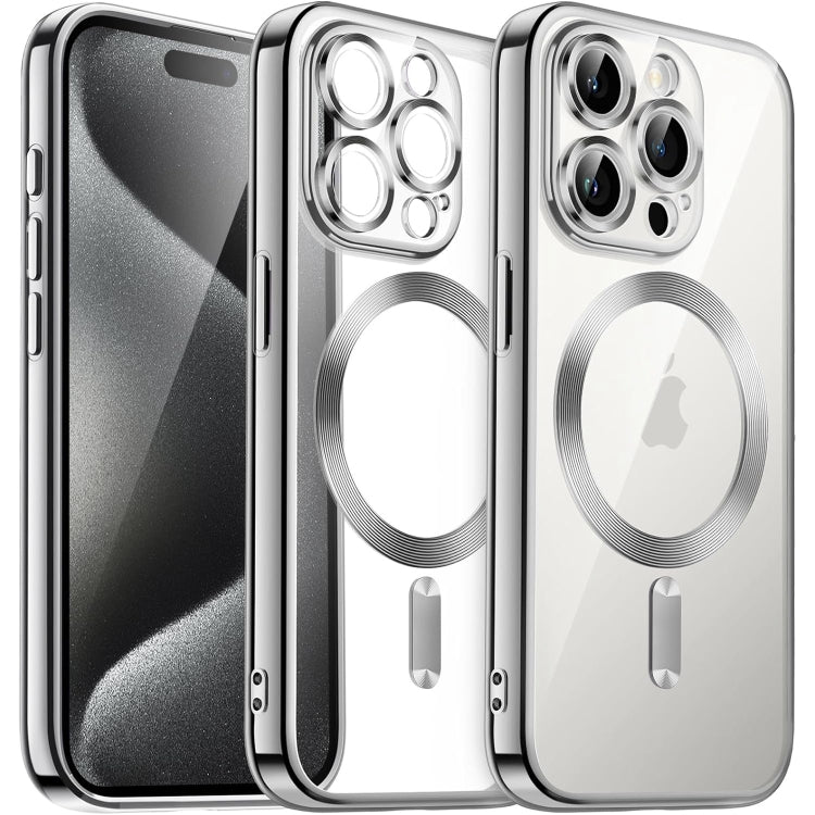 For iPhone 15 Pro Magsafe Magnetic Transparent Electroplated TPU Phone Case(Silver) - iPhone 15 Pro Cases by PMC TechLife | Online Shopping South Africa | PMC TechLife