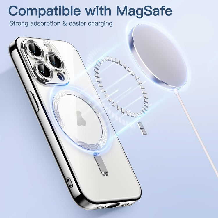 For iPhone 15 Pro Magsafe Magnetic Transparent Electroplated TPU Phone Case(Silver) - iPhone 15 Pro Cases by PMC TechLife | Online Shopping South Africa | PMC TechLife