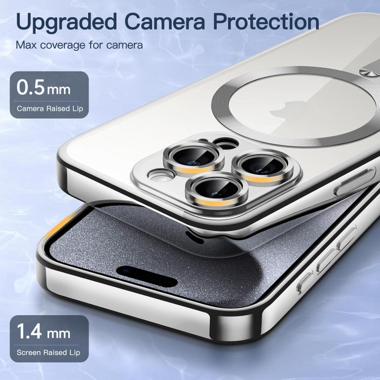 For iPhone 15 Pro Magsafe Magnetic Transparent Electroplated TPU Phone Case(Silver) - iPhone 15 Pro Cases by PMC TechLife | Online Shopping South Africa | PMC TechLife