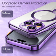 For iPhone 16 Pro Transparent Electroplated Magsafe Magnetic TPU Phone Case(Purple)