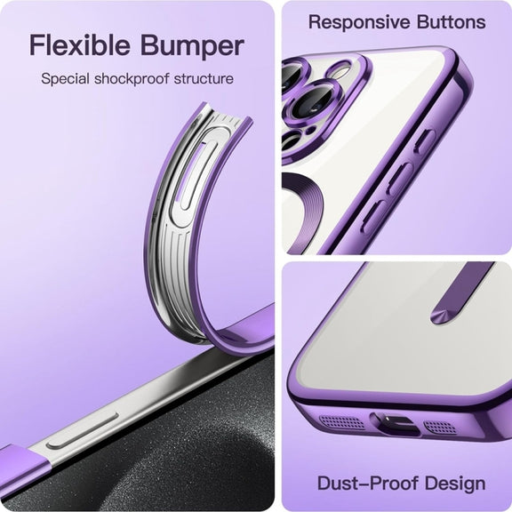 For iPhone 16 Pro Transparent Electroplated Magsafe Magnetic TPU Phone Case(Purple)
