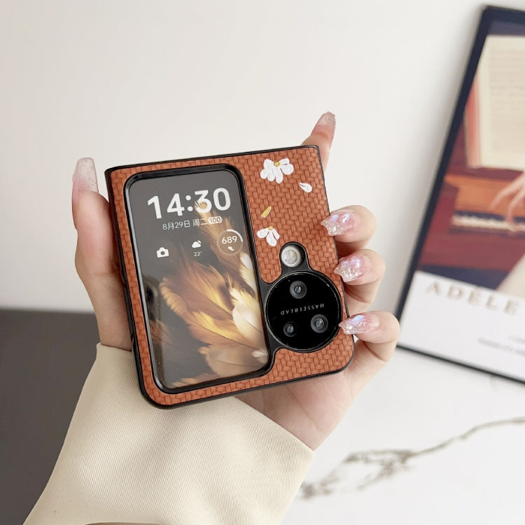 For OPPO Find N3 Flip Braided Texture Colored Drawing Pattern Phone Case(Brown Coffee Cat) - Find N3 Flip Cases by PMC TechLife | Online Shopping South Africa | PMC TechLife