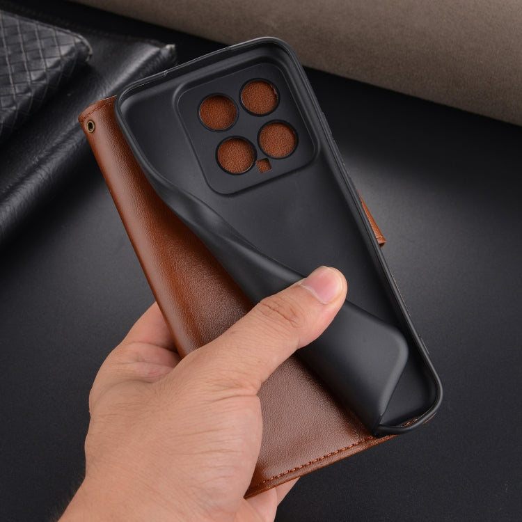 For Xiaomi 14 AZNS Sheepskin Texture Flip Leather Phone Case(Brown)