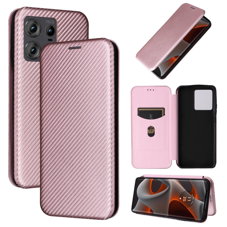 For Motorola Edge 50 Pro Carbon Fiber Texture Flip Leather Phone Case(Pink) - Motorola Cases by PMC TechLife | Online Shopping South Africa | PMC TechLife | Buy Now Pay Later Mobicred