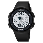 SKMEI 2068 Multifunctional Men 50M Water-resistant Noctilucent Sports Digital Wrist Watch(Black White)