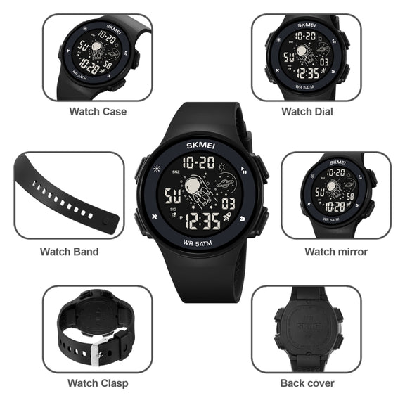 SKMEI 2068 Multifunctional Men 50M Water-resistant Noctilucent Sports Digital Wrist Watch(Black White)
