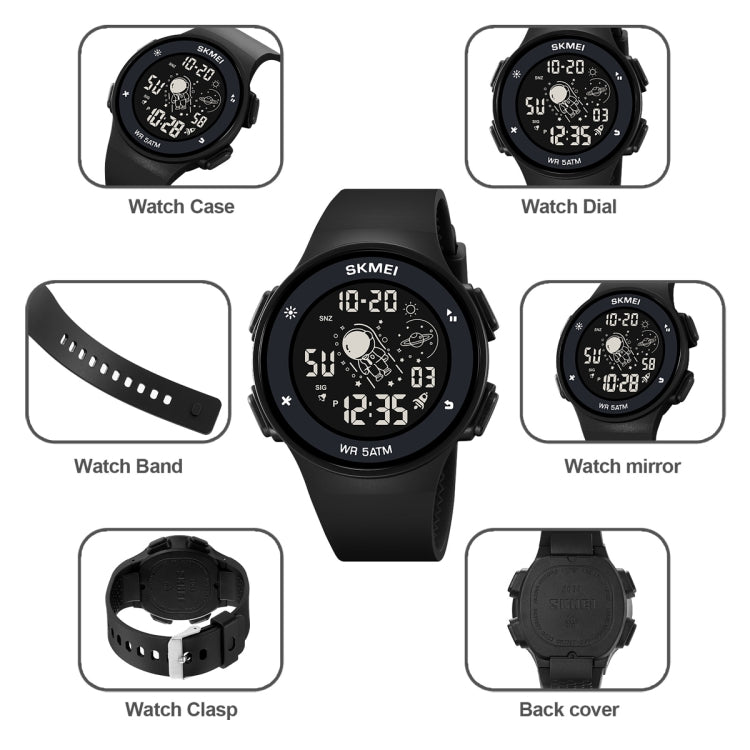 SKMEI 2068 Multifunctional Men 50M Water-resistant Noctilucent Sports Digital Wrist Watch(Black White)