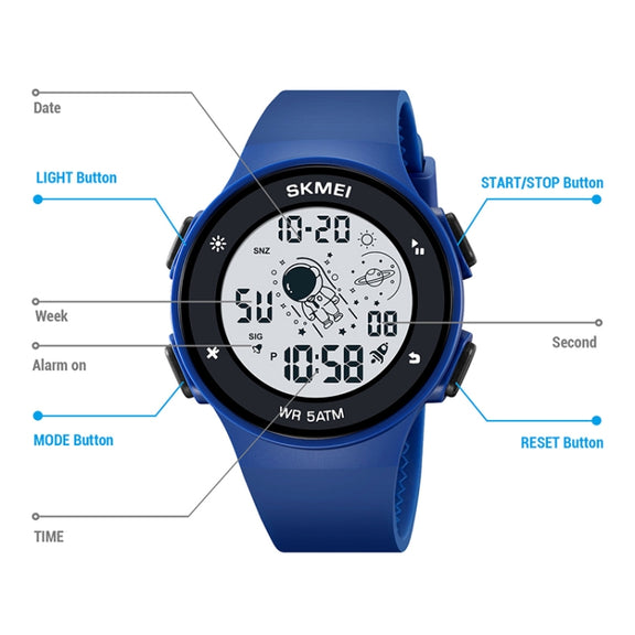 SKMEI 2068 Multifunctional Men 50M Water-resistant Noctilucent Sports Digital Wrist Watch(Black White)