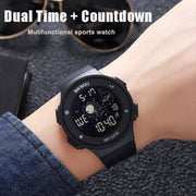 SKMEI 2068 Multifunctional Men 50M Water-resistant Noctilucent Sports Digital Wrist Watch(Black White)